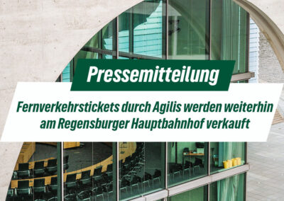 Agilis verkauft weiterhin Fernverkehrstickets am Regensburger Hauptbahnhof